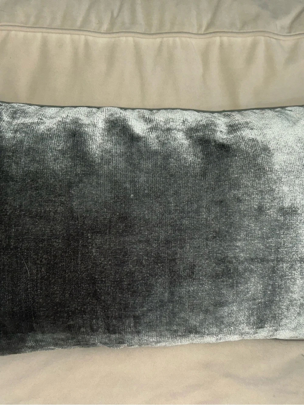 Plush Velvet Lumbar Accent Pillow in Charcoal Gray